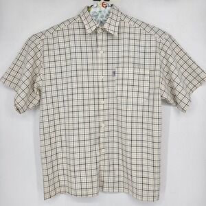 Caltop Shirt Mens 2XL White Black Plaid Cholo Chicano Short‎ Sleeve Button Up